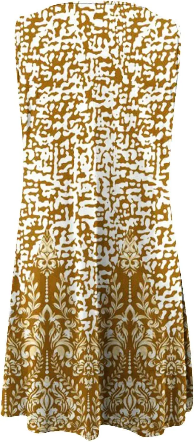 Summer Dresses for Women 2024 Sexy Sleeveless Sundress Retro Boho Floral Beach Party Dress Casual Flowy Crewneck Mini Dress