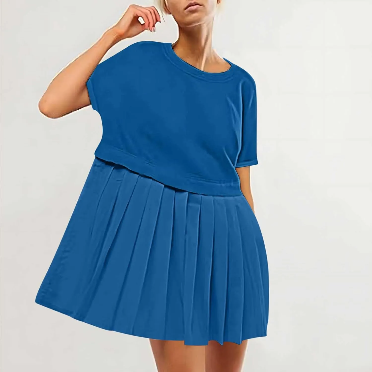 Summer Dresses for Women Oversized Sweatshirts Dress Mini Boho Tennis Dress Ruffle Babydoll Dresses 2024, Small