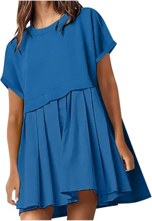Summer Dresses for Women Oversized Sweatshirts Dress Mini Boho Tennis Dress Ruffle Babydoll Dresses 2024, Small