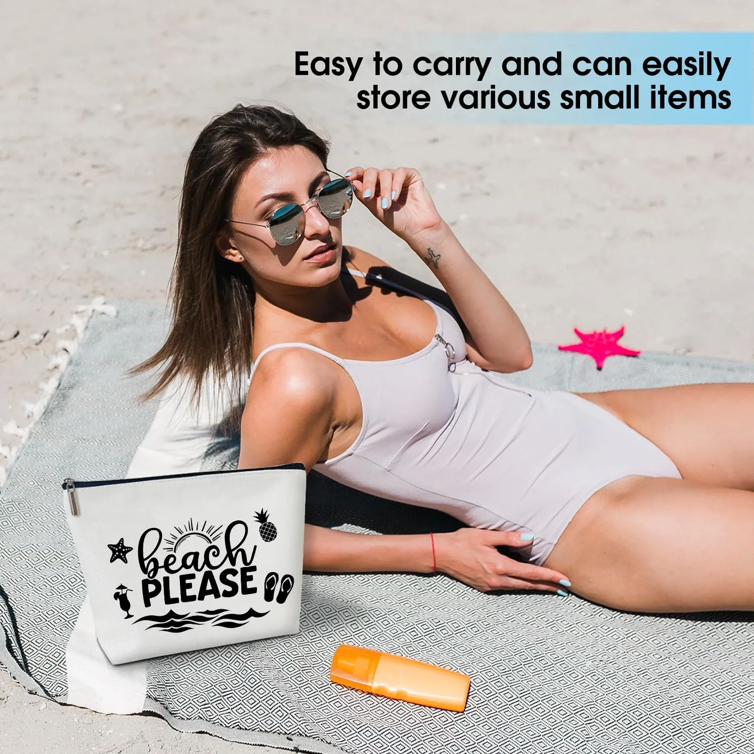 Summer Makeup Bag Gifts for Women, Beach Please Bag Summer Beach Bag, Small Cosmetic Bag for Purse Zipper Travel Toiletry Bag Birthday Gift for Friend Daughter Holiday Gift for Bestie Teen Lady -03