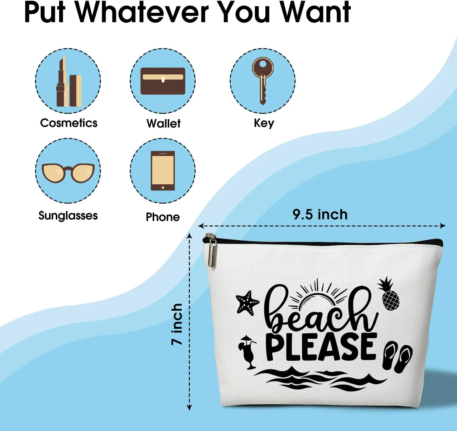 Summer Makeup Bag Gifts for Women, Beach Please Bag Summer Beach Bag, Small Cosmetic Bag for Purse Zipper Travel Toiletry Bag Birthday Gift for Friend Daughter Holiday Gift for Bestie Teen Lady -03