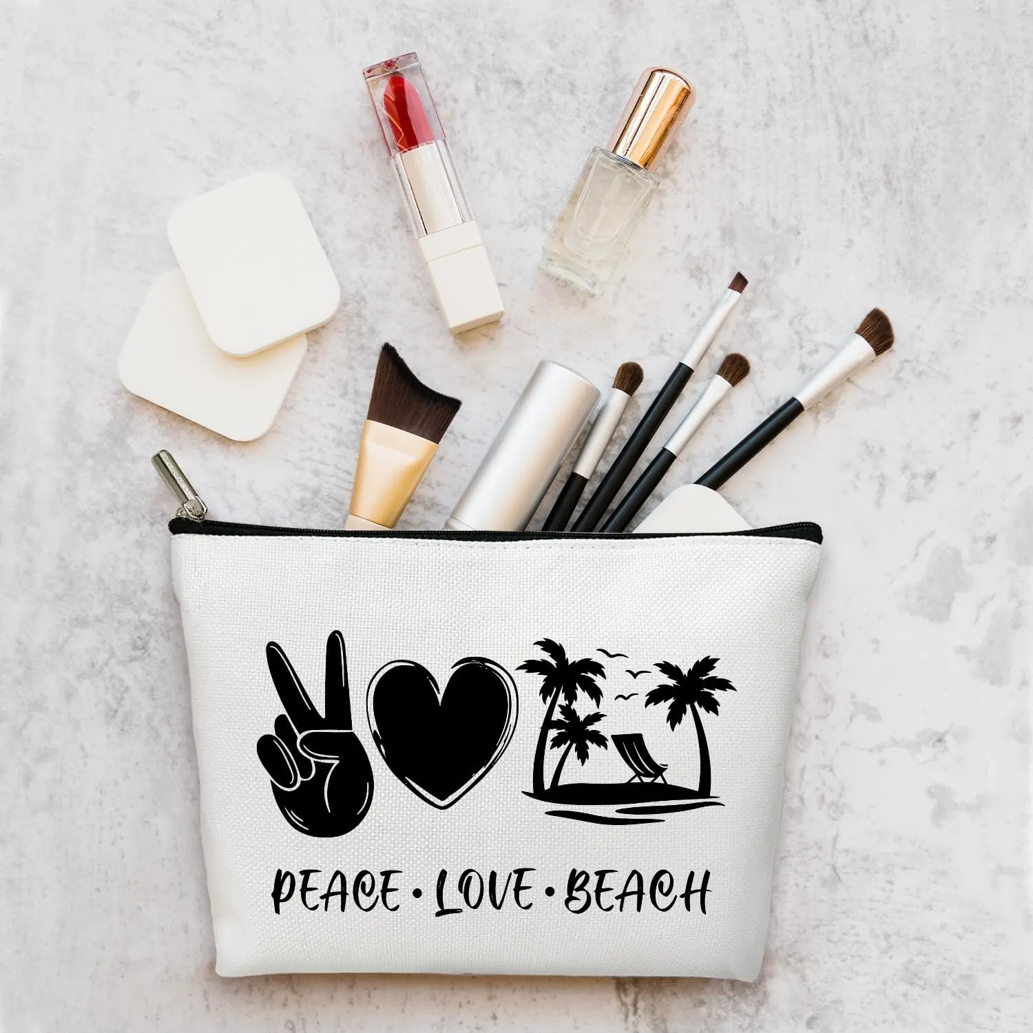 Summer Makeup Bag Gifts for Women, Peace Love Beach Summer Coconut Tree Bag, Small Cosmetic Bag for Purse Zipper Travel Toiletry Bag Birthday Gift for Friend Daughter Holiday Gift for Bestie Teen -05