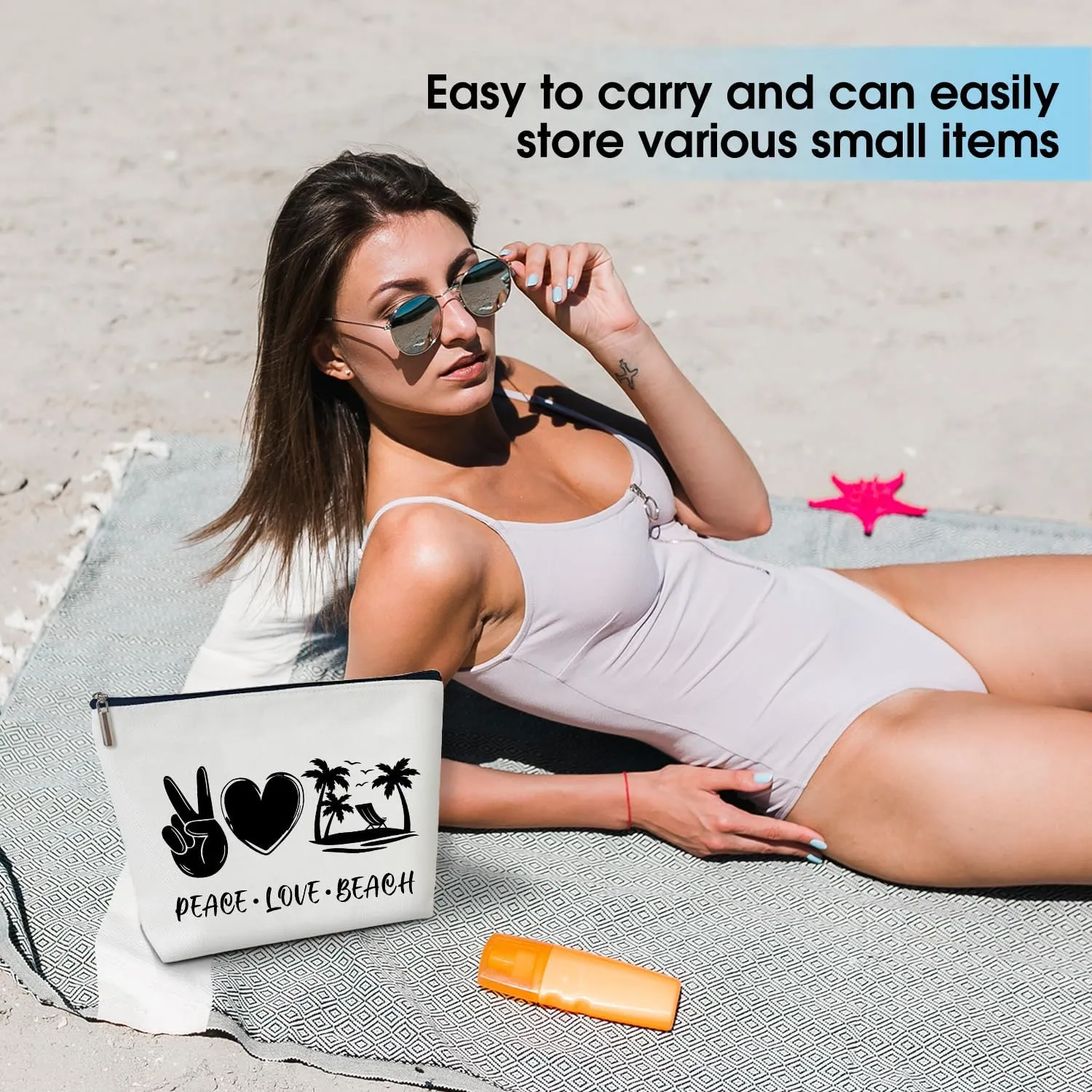 Summer Makeup Bag Gifts for Women, Peace Love Beach Summer Coconut Tree Bag, Small Cosmetic Bag for Purse Zipper Travel Toiletry Bag Birthday Gift for Friend Daughter Holiday Gift for Bestie Teen -05