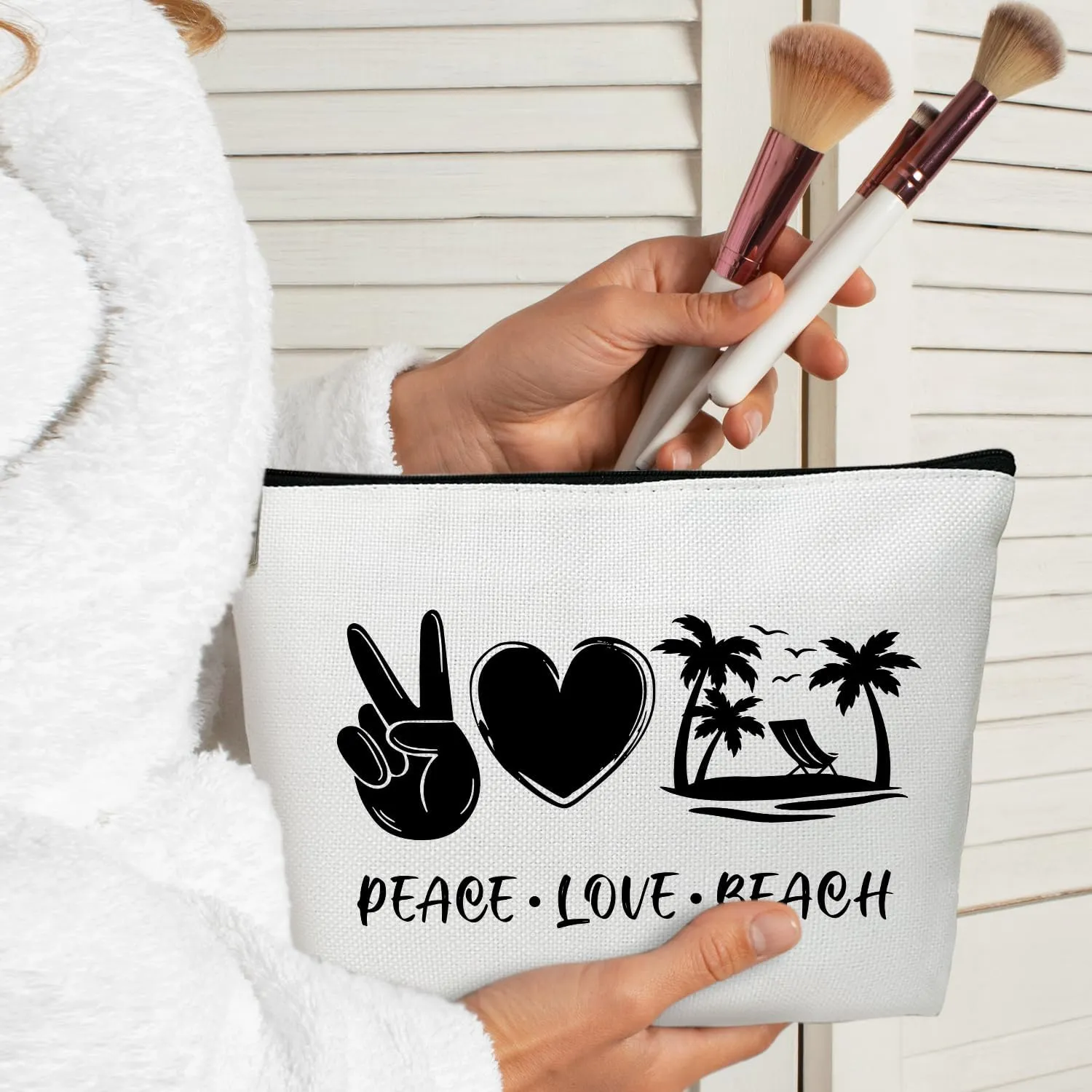 Summer Makeup Bag Gifts for Women, Peace Love Beach Summer Coconut Tree Bag, Small Cosmetic Bag for Purse Zipper Travel Toiletry Bag Birthday Gift for Friend Daughter Holiday Gift for Bestie Teen -05