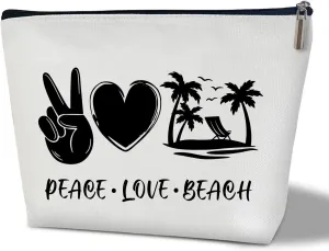 Summer Makeup Bag Gifts for Women, Peace Love Beach Summer Coconut Tree Bag, Small Cosmetic Bag for Purse Zipper Travel Toiletry Bag Birthday Gift for Friend Daughter Holiday Gift for Bestie Teen -05