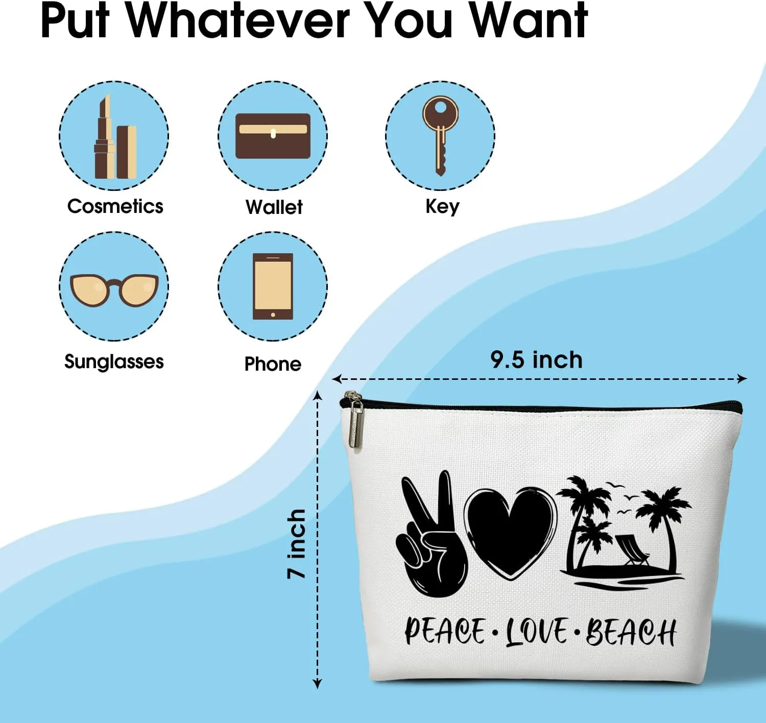 Summer Makeup Bag Gifts for Women, Peace Love Beach Summer Coconut Tree Bag, Small Cosmetic Bag for Purse Zipper Travel Toiletry Bag Birthday Gift for Friend Daughter Holiday Gift for Bestie Teen -05