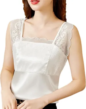 Summer Tank Tops Satin Blouse Women Lace Sexy Shirts Basic Undershirt Tops