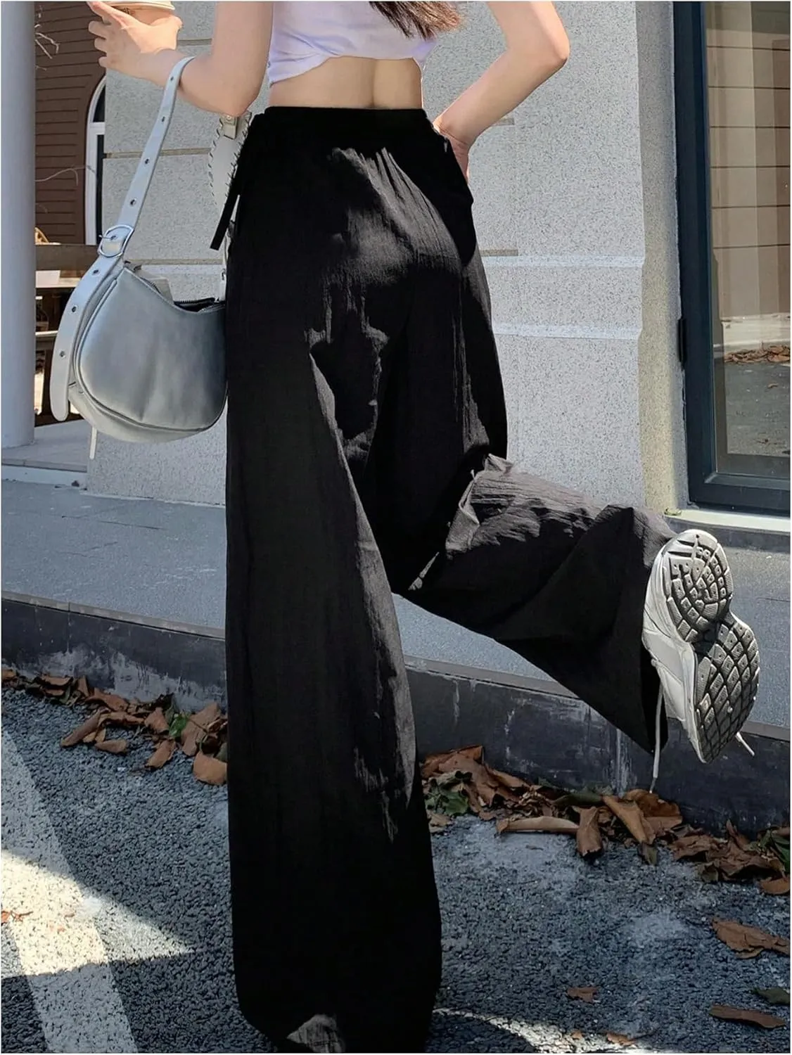 SweatyRocks Women's Bow Pants Drawstring High Waist Wide Leg Casual Loose Trousers