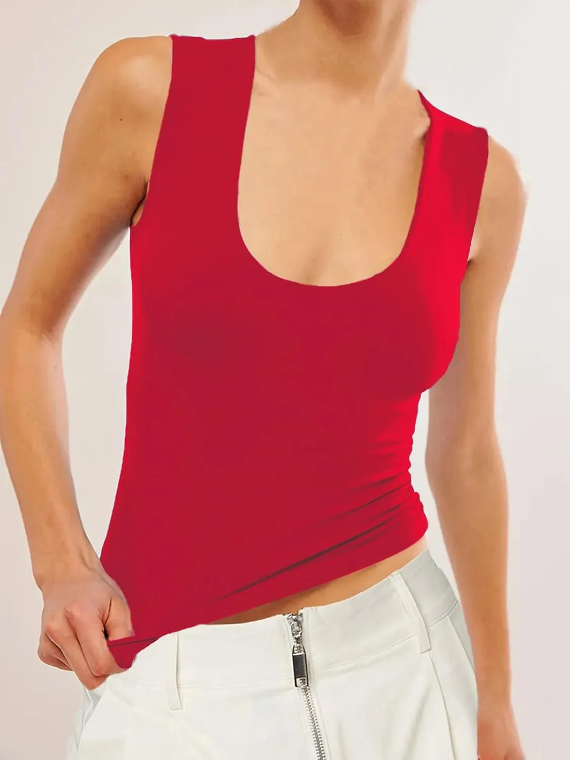 Tank Tops for Women - Double Lined Workout Top Scoop Neck Summer Cute Sleeveless Basic