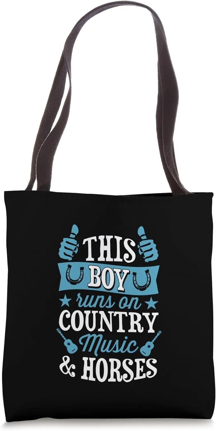 This Boy Runs On Country Music And Horses Tote Bag