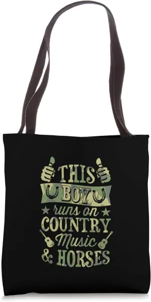 This Boy Runs On Country Music And Horses Tote Bag