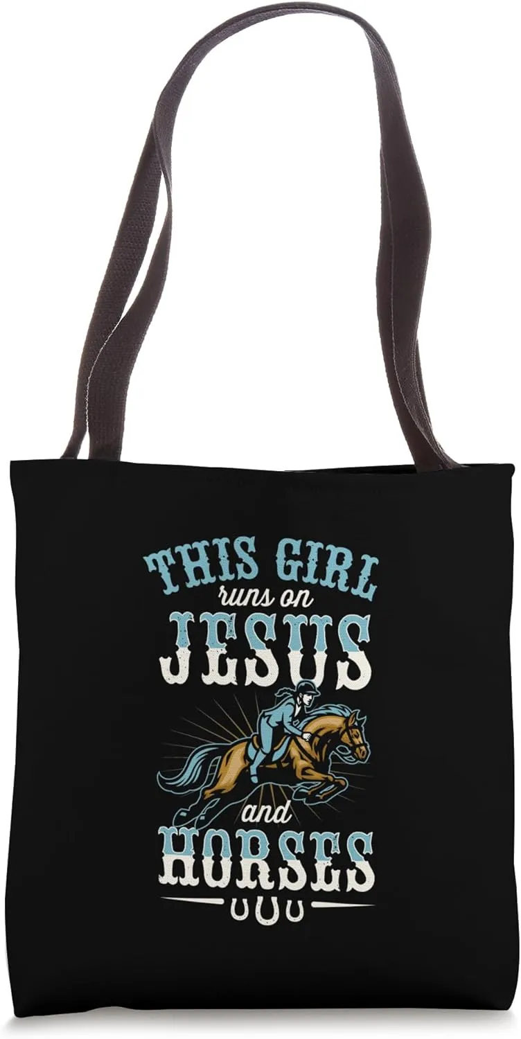 This Girl Runs On Jesus And Horses Tote Bag