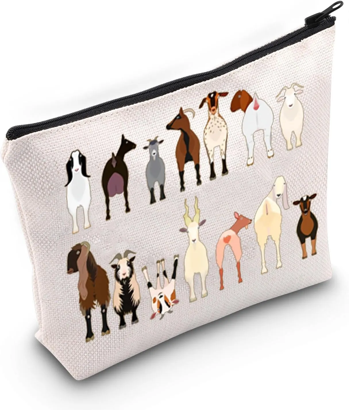 TOBGBE Funny Goat Gifts Cute Various Breeds of Goats Group Makeup Bag Farm Animals Goat Gifts for Goat Lovers (Goats Group)