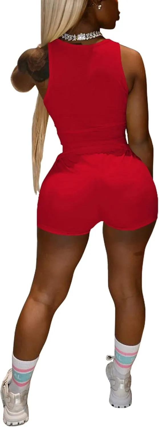 TOPSRANI Womens Two Piece Outfits Bodycon Tracksuit Sweatsuits Jogger Biker Workout Lounge Pajamas Shorts Pant Sets