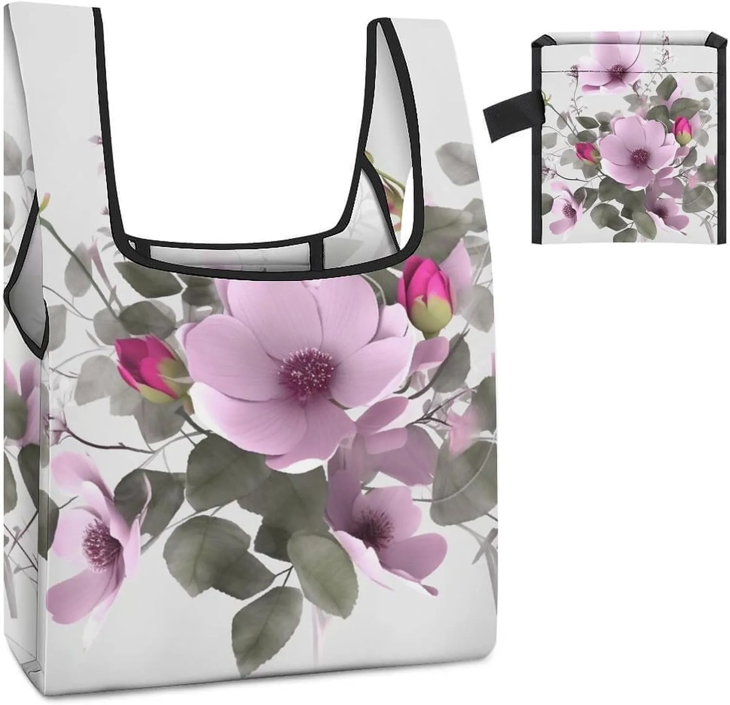 Tote Bag Reusable Grocery Bag Foldable Shopping Bag Plant Floral Flowers Extra Large Shoulder Bag Canvas Tote Bag for Travel Work