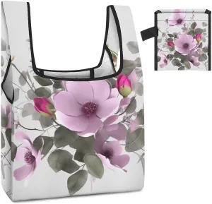 Tote Bag Reusable Grocery Bag Foldable Shopping Bag Plant Floral Flowers Extra Large Shoulder Bag Canvas Tote Bag for Travel Work