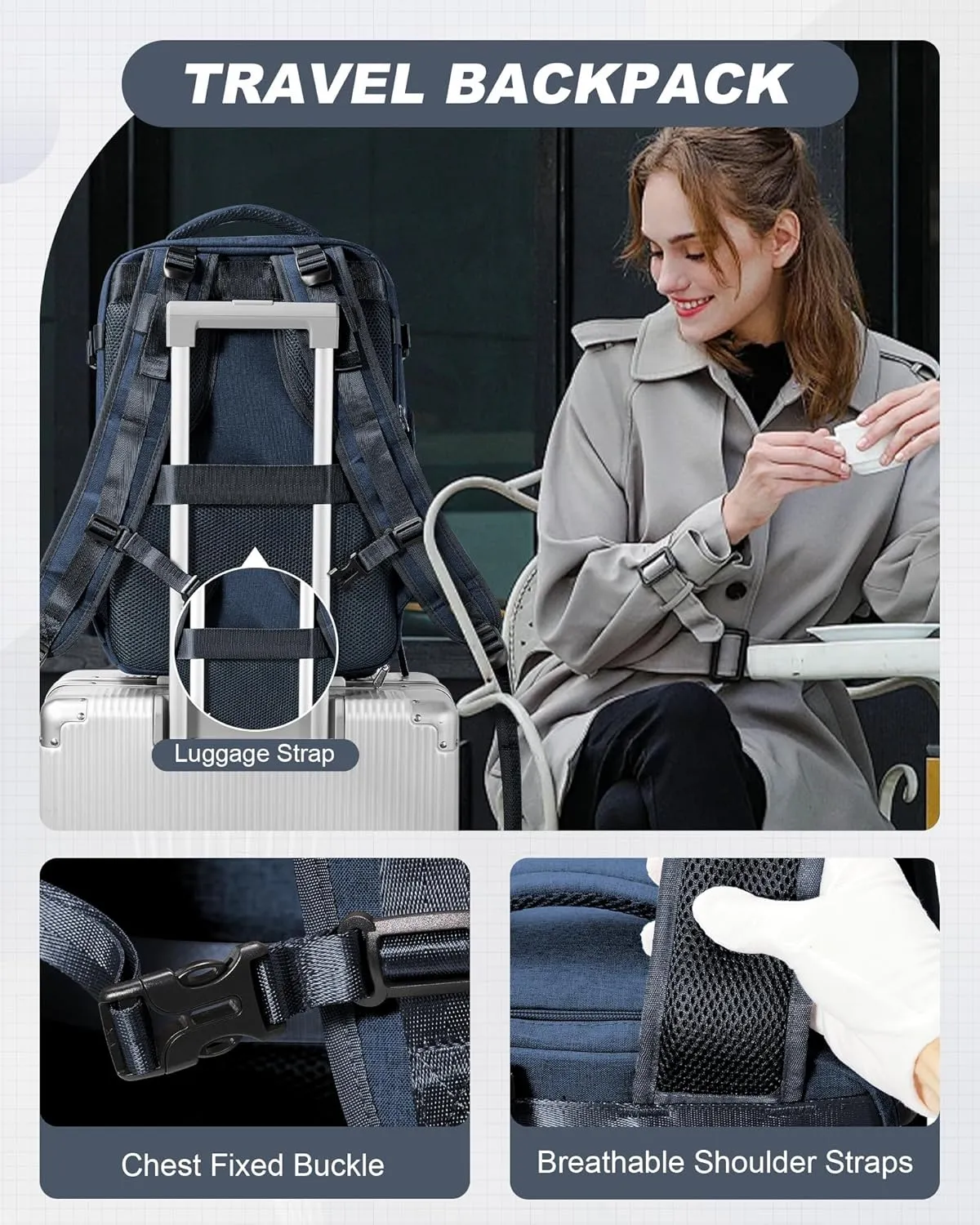 Travel Backpack for Men Women Carry On Backpack Flight Approved Laptop Backpack Luggage Backpack Weekender Bag for Outdoor Hiking Business Trip Dark Blue