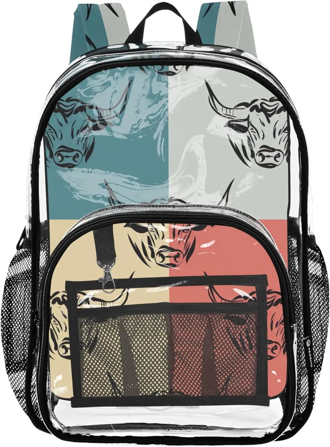 Travel Clear Bags for Women Boys Backpacks for Girls Plastic School Clear Bookbag Bulls Colorful