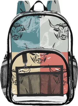 Travel Clear Bags for Women Boys Backpacks for Girls Plastic School Clear Bookbag Bulls Colorful