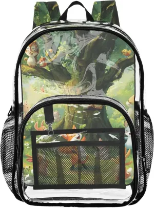 Travel Clear Bags for Women Cartoon Forest Animals Girls Backpack Kids Boys Pvc School Plastic Bookbag