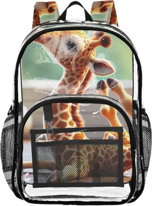 Travel Clear Bags for Women Girls Backpack for Kids School Clear Plastic Bag Pvc Cute Giraffe Yoga Funny
