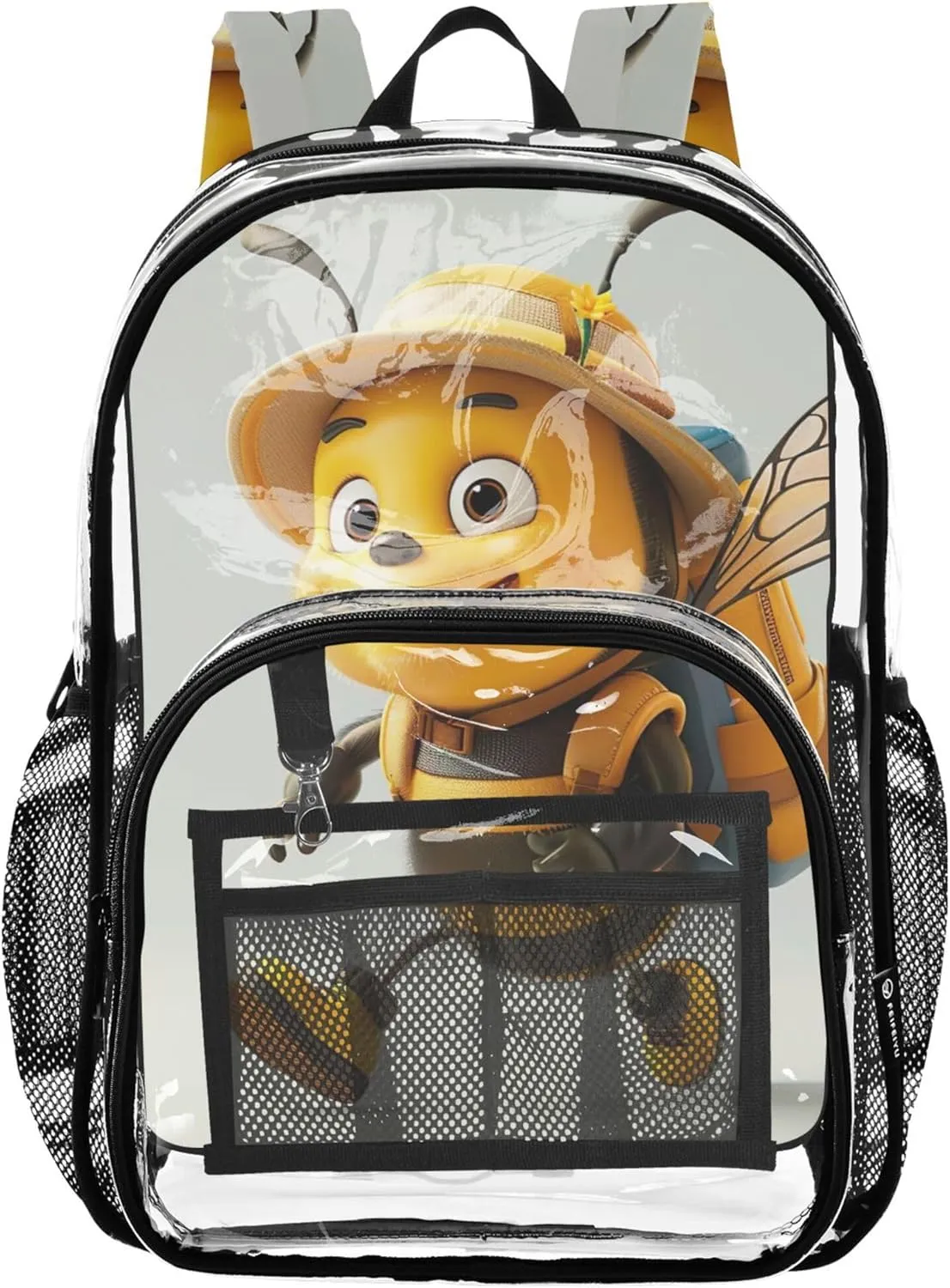 Travel Clear Bags for Women Girls Backpack Kids Boys Plastic Transparent Bookbag Cute 3D Bee Print