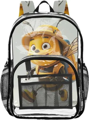 Travel Clear Bags for Women Girls Backpack Kids Boys Plastic Transparent Bookbag Cute 3D Bee Print