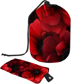 Travel Cosmetic Bags bucket Makeup Bag, Aesthetic Red Flower 38 Women Portable Foldable Cases, Multifunctional Toiletry Bucket Bags Round Organizer Storage