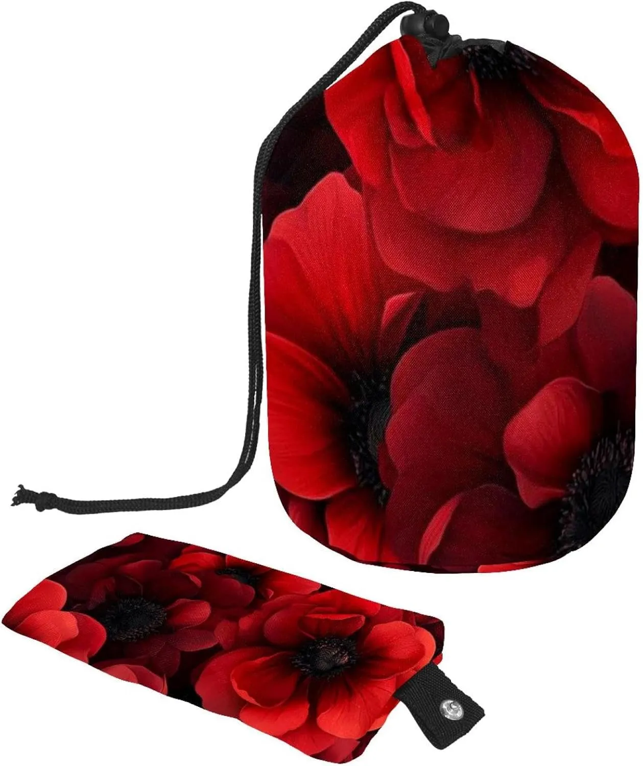 Travel Cosmetic Bags bucket Makeup Bag, Aesthetic Red Flower 38 Women Portable Foldable Cases, Multifunctional Toiletry Bucket Bags Round Organizer Storage