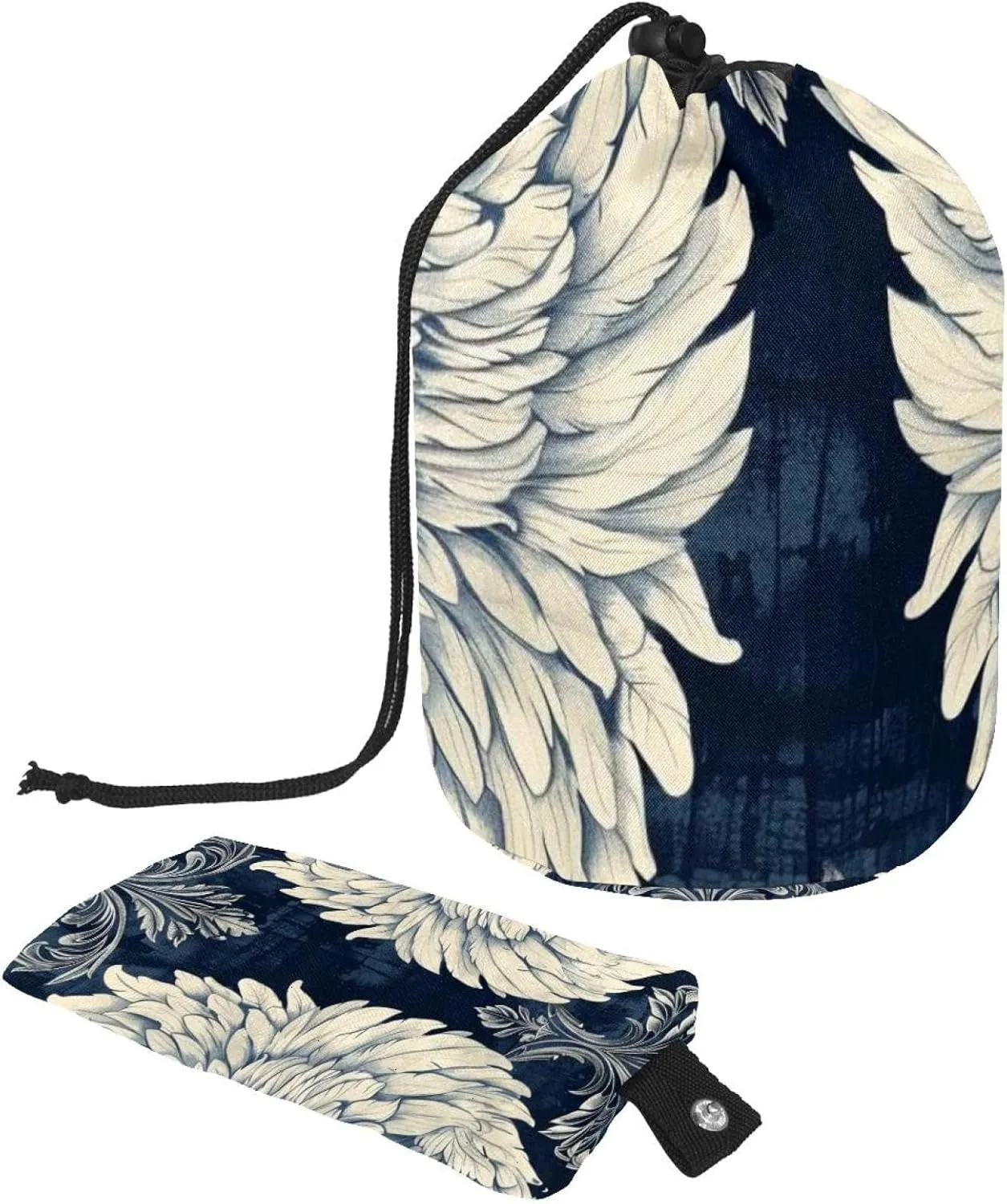 Travel Cosmetic Bags bucket Makeup Bag, Art Aesthetic Angel Wings Print Women Portable Foldable Cases, Multifunctional Toiletry Bucket Bags Round Organizer Storage