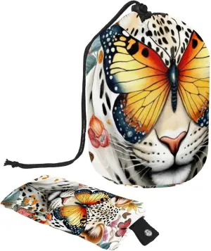 Travel Cosmetic Bags bucket Makeup Bag, Art Butterflies Tiger Women Portable Foldable Cases, Multifunctional Toiletry Bucket Bags Round Organizer Storage