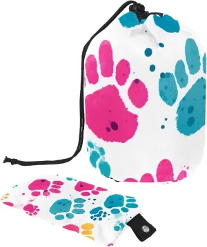 Travel Cosmetic Bags bucket Makeup Bag, Art Cat Dog Paw Print Women Portable Foldable Cases, Multifunctional Toiletry Bucket Bags Round Organizer Storage