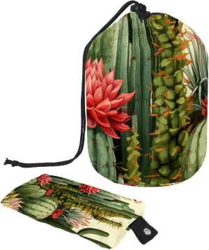 Travel Cosmetic Bags bucket Makeup Bag, Art Colorful Floral Cactus Women Portable Foldable Cases, Multifunctional Toiletry Bucket Bags Round Organizer Storage