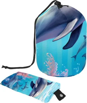 Travel Cosmetic Bags bucket Makeup Bag, Art Colorful Seaworld Whale Women Portable Foldable Cases, Multifunctional Toiletry Bucket Bags Round Organizer Storage