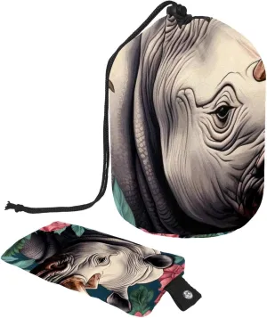 Travel Cosmetic Bags bucket Makeup Bag, Art Flowers Rhino 38 Women Portable Foldable Cases, Multifunctional Toiletry Bucket Bags Round Organizer Storage