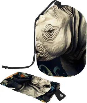 Travel Cosmetic Bags bucket Makeup Bag, Art Flowers Rhino 42 Women Portable Foldable Cases, Multifunctional Toiletry Bucket Bags Round Organizer Storage