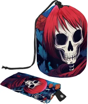 Travel Cosmetic Bags bucket Makeup Bag, Art Horror Flowers Skeleton Women Portable Foldable Cases, Multifunctional Toiletry Bucket Bags Round Organizer Storage
