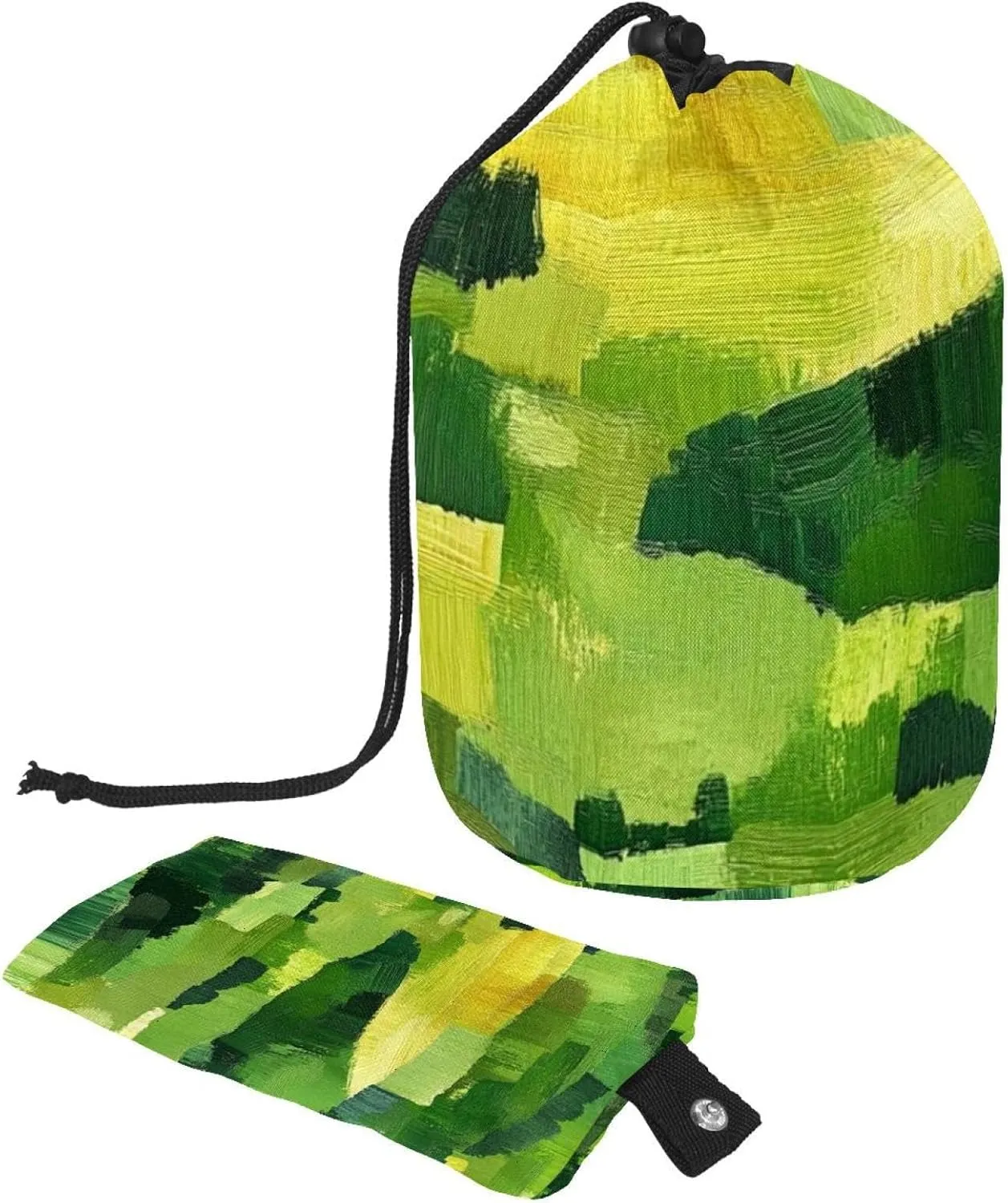 Travel Cosmetic Bags bucket Makeup Bag, Art Oil Abstract Green Field 62 Women Portable Foldable Cases, Multifunctional Toiletry Bucket Bags Round Organizer Storage
