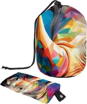 Travel Cosmetic Bags bucket Makeup Bag, Art Rhino Pattern 14 Women Portable Foldable Cases, Multifunctional Toiletry Bucket Bags Round Organizer Storage
