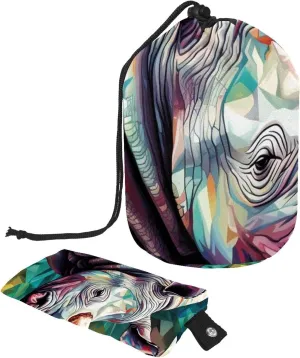 Travel Cosmetic Bags bucket Makeup Bag, Art Rhino Pattern 22 Women Portable Foldable Cases, Multifunctional Toiletry Bucket Bags Round Organizer Storage