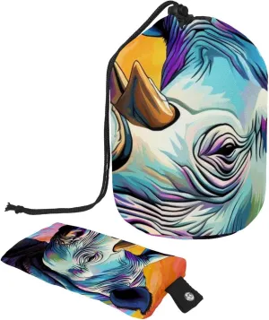 Travel Cosmetic Bags bucket Makeup Bag, Art Rhino Pattern 30 Women Portable Foldable Cases, Multifunctional Toiletry Bucket Bags Round Organizer Storage