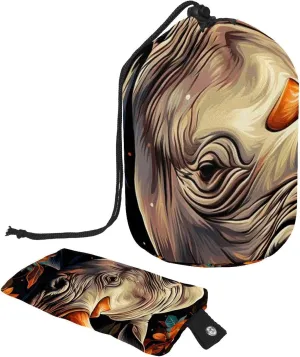 Travel Cosmetic Bags bucket Makeup Bag, Art Rhino with Florals 66 Women Portable Foldable Cases, Multifunctional Toiletry Bucket Bags Round Organizer Storage