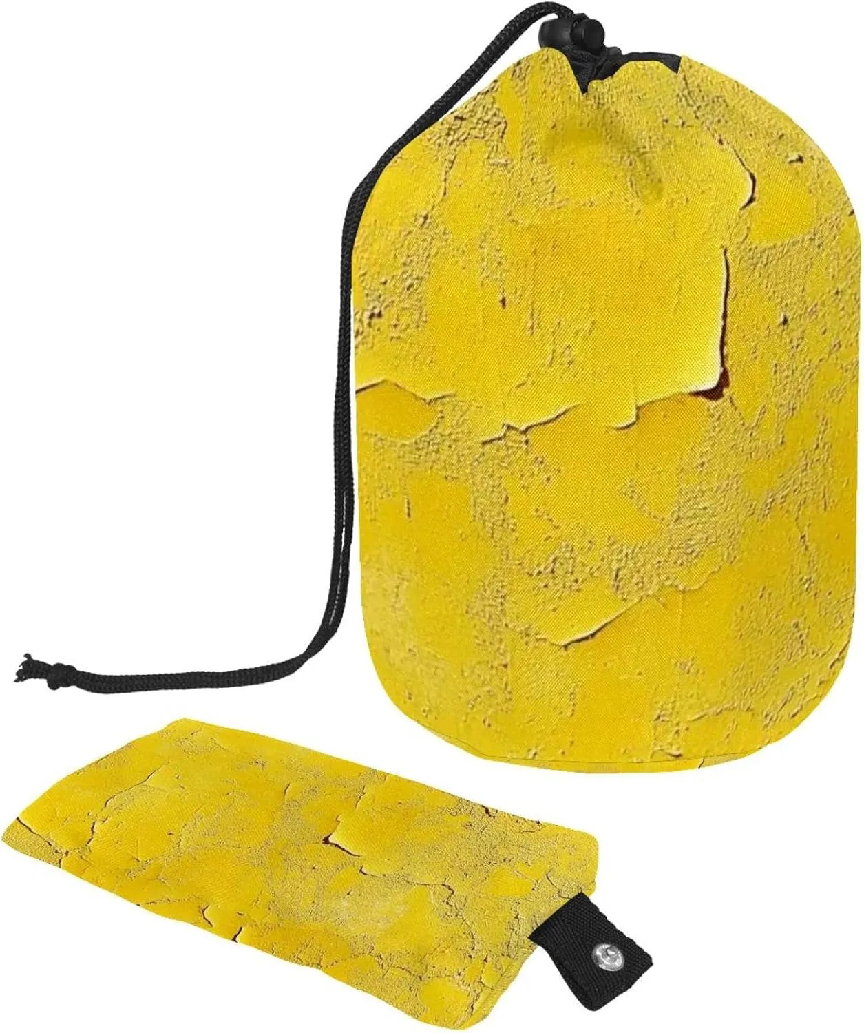 Travel Cosmetic Bags bucket Makeup Bag, Art Yellow Mottled Texture 22 Women Portable Foldable Cases, Multifunctional Toiletry Bucket Bags Round Organizer Storage