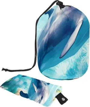 Travel Cosmetic Bags bucket Makeup Bag, Blue Ocean World Whale Women Portable Foldable Cases, Multifunctional Toiletry Bucket Bags Round Organizer Storage