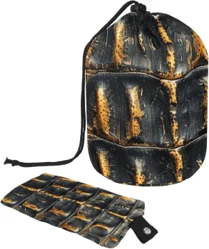 Travel Cosmetic Bags bucket Makeup Bag, Brown Crocodile Pattern Women Portable Foldable Cases, Multifunctional Toiletry Bucket Bags Round Organizer Storage