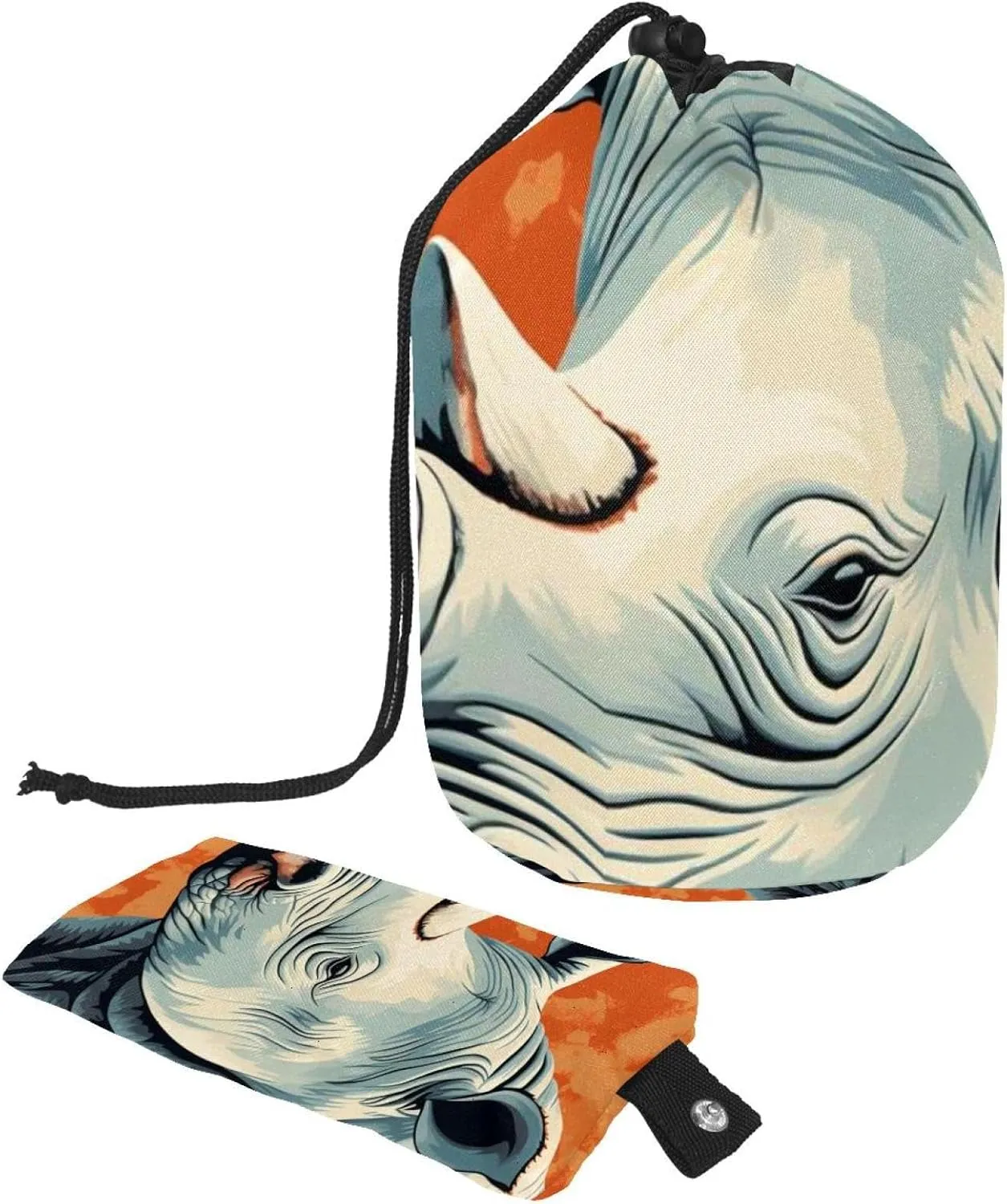 Travel Cosmetic Bags bucket Makeup Bag, Cartoon Rhino 30 Women Portable Foldable Cases, Multifunctional Toiletry Bucket Bags Round Organizer Storage