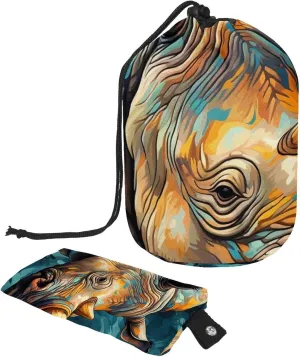 Travel Cosmetic Bags bucket Makeup Bag, Color Rhino Oil Paint 14 Women Portable Foldable Cases, Multifunctional Toiletry Bucket Bags Round Organizer Storage