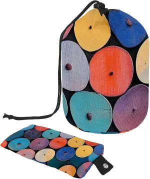 Travel Cosmetic Bags bucket Makeup Bag, Colorful Circle Discs 58 Women Portable Foldable Cases, Multifunctional Toiletry Bucket Bags Round Organizer Storage