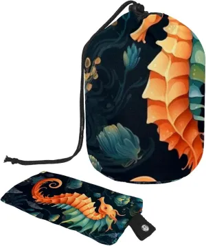 Travel Cosmetic Bags bucket Makeup Bag, Colorful Seahorse Art Ocean Women Portable Foldable Cases, Multifunctional Toiletry Bucket Bags Round Organizer Storage