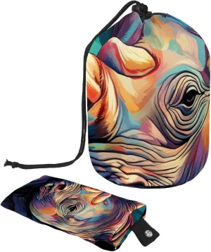 Travel Cosmetic Bags bucket Makeup Bag, Cool Colors Rhino 6 Women Portable Foldable Cases, Multifunctional Toiletry Bucket Bags Round Organizer Storage